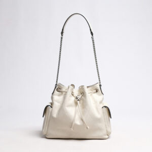Tory Burch Charlie Quilted Drawstring Shoulder Bag Light Cream