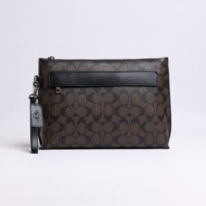 Coach Carryall Pouch In Signature Canvas Brown Black
