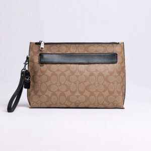 Coach Carryall Pouch In Signature Canvas Tan Black