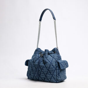 Tory Burch Charlie Quilted Denim Drawstring Shoulder Bag
